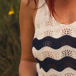 Crop Top Femme Bleu Marine en Crochet - Vitabohem