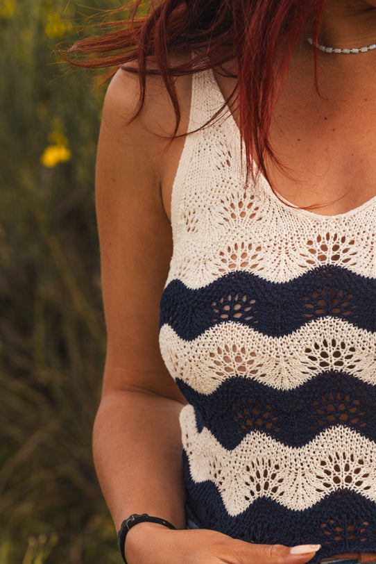 Crop Top Femme Bleu Marine en Crochet - Vitabohem