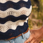 Crop Top Femme Bleu Marine en Crochet - Vitabohem