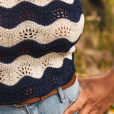 Crop Top Femme Bleu Marine en Crochet - Vitabohem