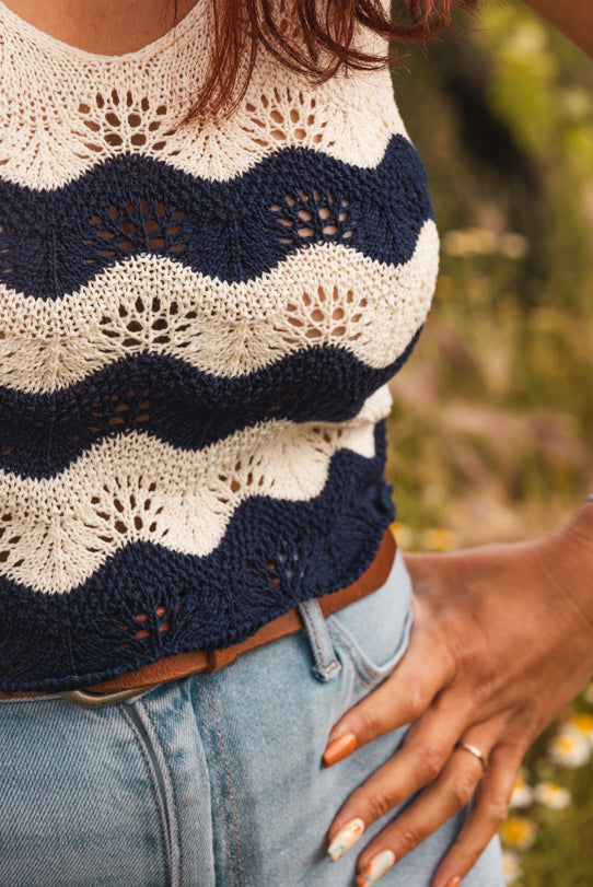 Crop Top Femme Bleu Marine en Crochet - Vitabohem