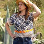 Blouse Femme Bleue à Motifs - Vitabohem