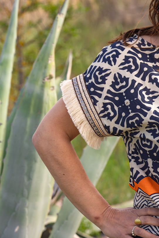Blouse Femme Bleue à Motifs - Vitabohem