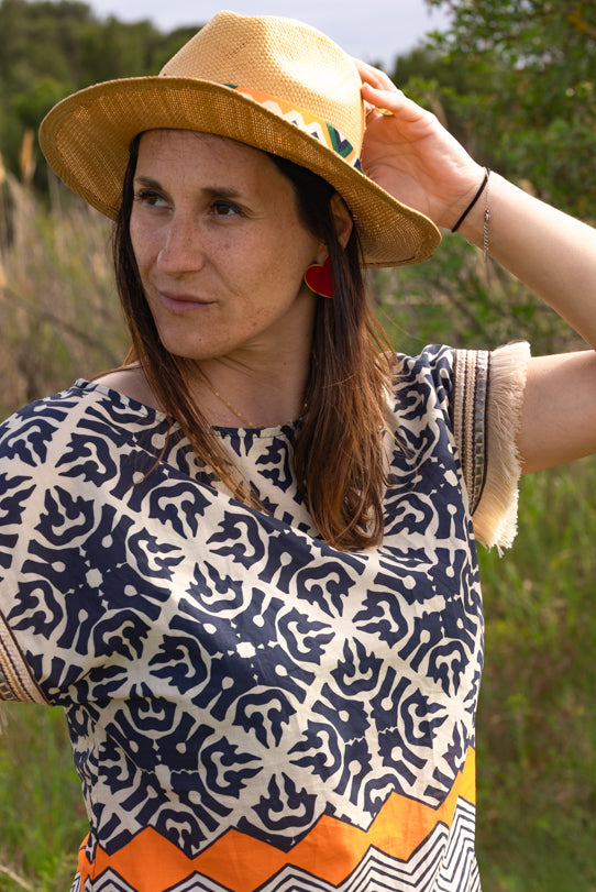 Blouse Femme Bleue à Motifs - Vitabohem