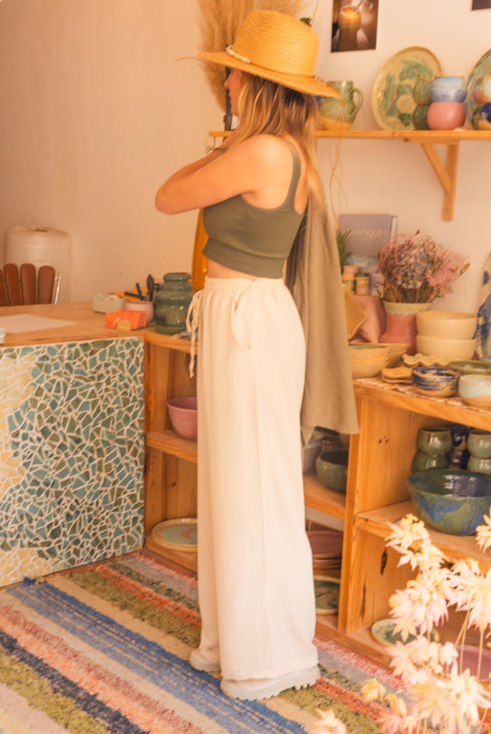 Pantalon Fluide Femme Blanc - Vitabohem