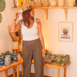 Pantalon Femme Fluide Kaki Rayé - Vitabohem