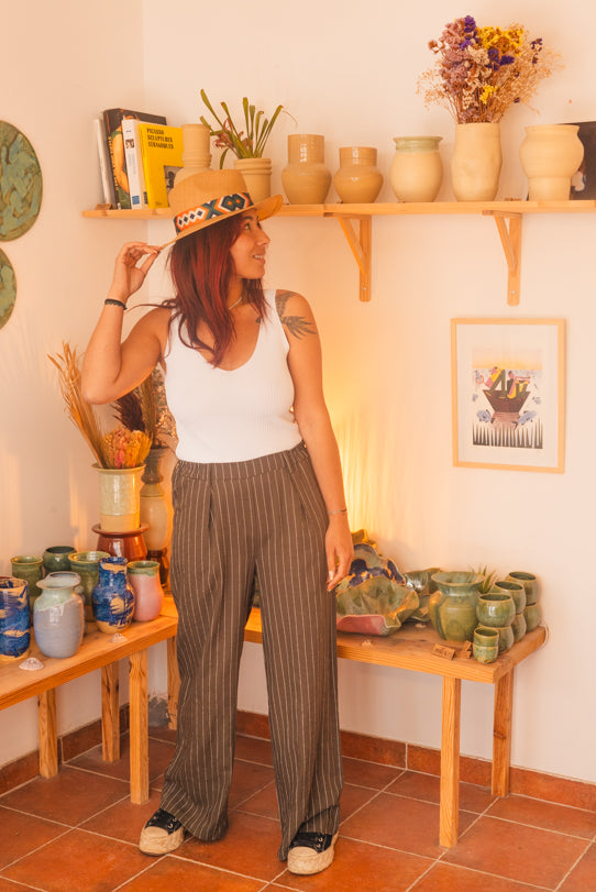 Pantalon Femme Fluide Kaki Rayé - Vitabohem