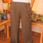 Pantalon Femme Fluide Kaki Rayé - Vitabohem