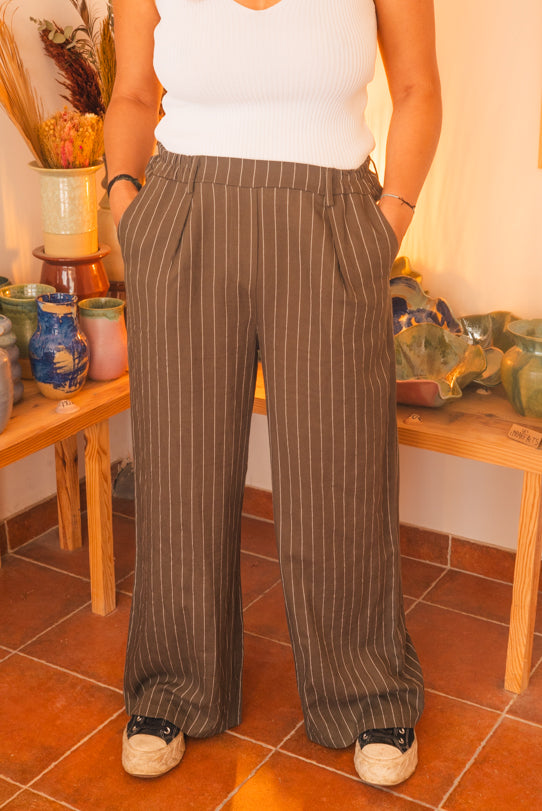 Pantalon Femme Fluide Kaki Rayé - Vitabohem