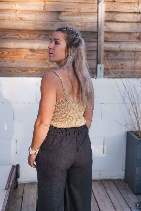 Crop Top Femme Tricoté Doré - Vitabohem