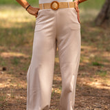 Pantalon Palazzo Femme Beige Ceinture